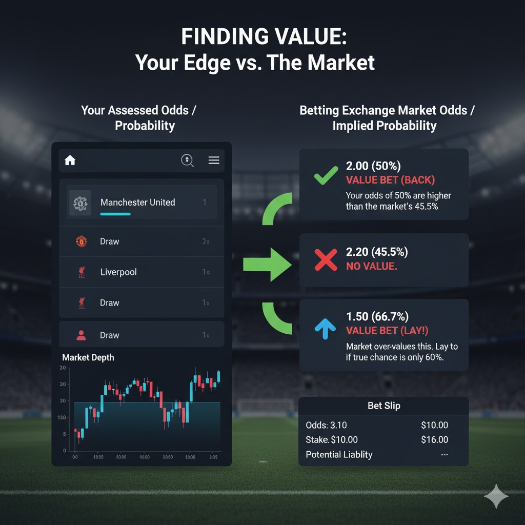 A simple chart comparing 'Your Assessed Odds' vs. 'Market Odds' to identify value